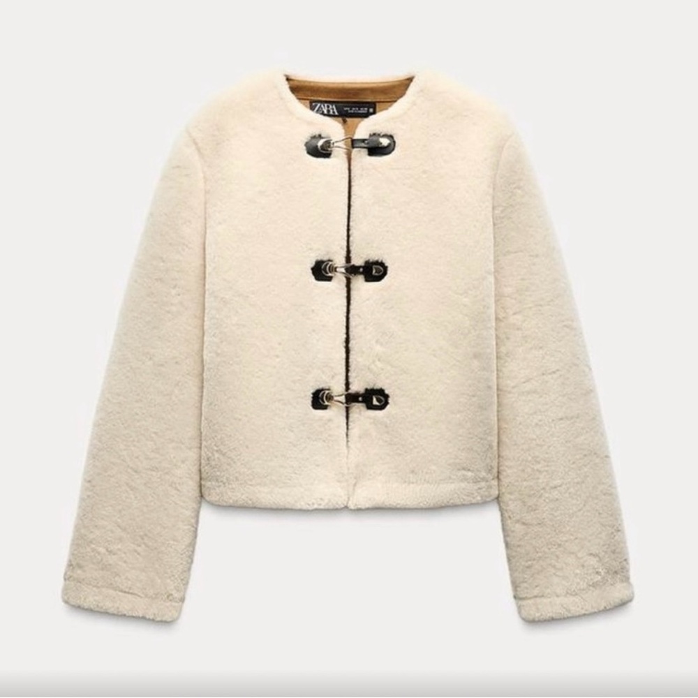Zara Off-White Faux Fur Coat